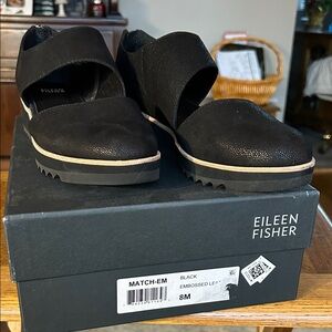 Eileen Fisher Black Textured Leather Shoes